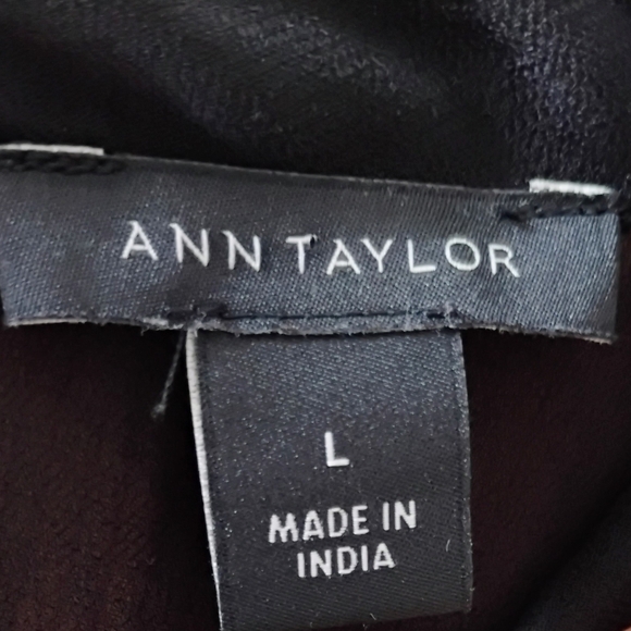 Ann Taylor Women's Sheer Black with Gold Foil Polka Dots Blouse Sz L - Picture 8 of 11